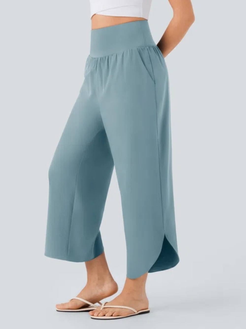 NWT Size XL HALARA High-Rise Wide-Leg Crop Pants in Dusty Teal